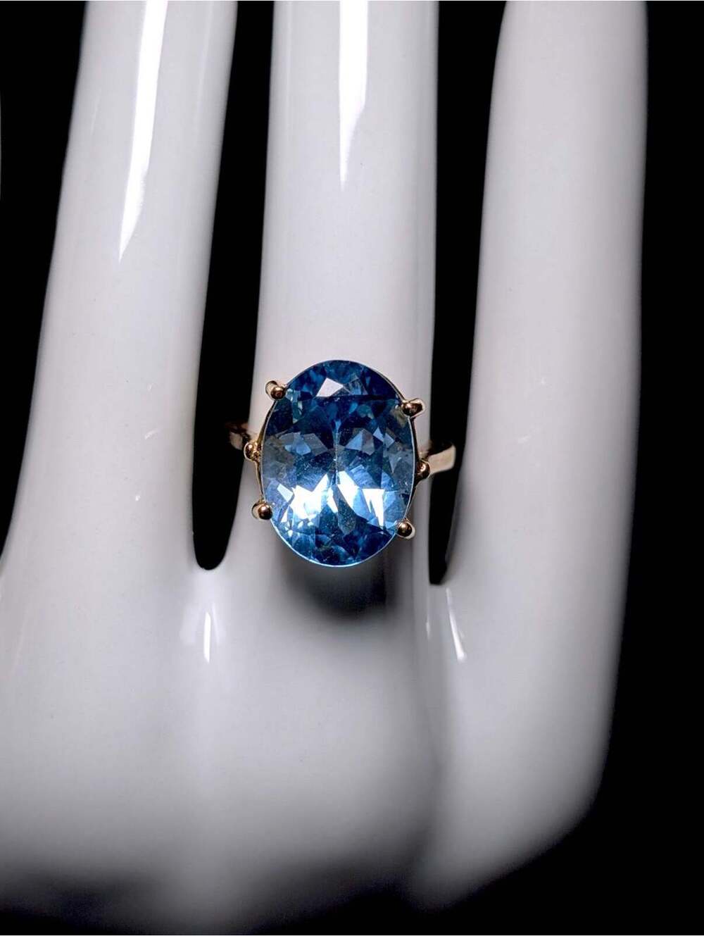 Vintage Large 9 Carat Oval Genuine Topaz Solitaire Gold Toned Statement Ring
